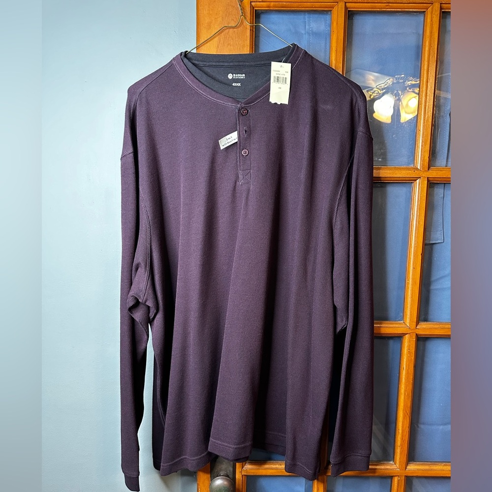 Haggar Clothing Long Sleeve 2 in 1 With Built-In Tee Wine HTR (4X/4X) *NEW*